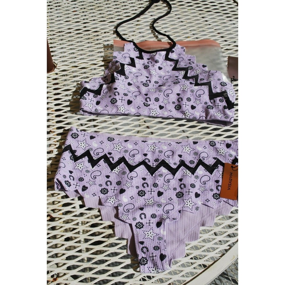 NWT MARYSIA SWIM ALOHA Bikini Set Zig Zag Mesh Halter Top & High Waist Bottom M